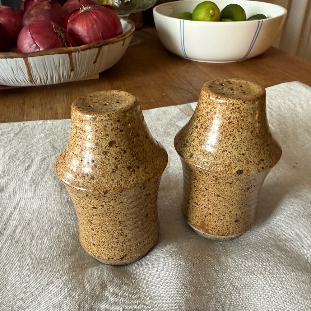 Salt and Pepper Shakers  
1970s studio pottery / MCM organic modern